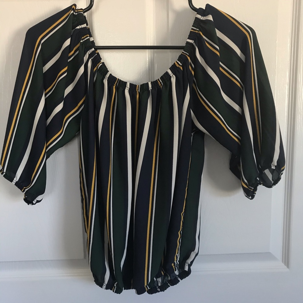 Green off the shoulder blouse
